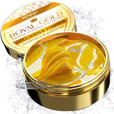 24K Gold Under Eye Patches for Dark Circles: 60 PCS Golden Hydrogel Eye Pads - Under Eye Mask for Puffy Eyes, Wrinkles and Bags - Anti-Aging Collagen Skincare - Brightening, Hydrating and Refreshing