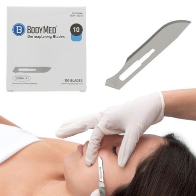 BodyMed Dermaplaning Blades #10 in Stainless Steel, 100 PCS - Sterile for Surgical, Skin Care, Hair Removal, and Podiatry Procedures - Small Detail Blade for Estheticians