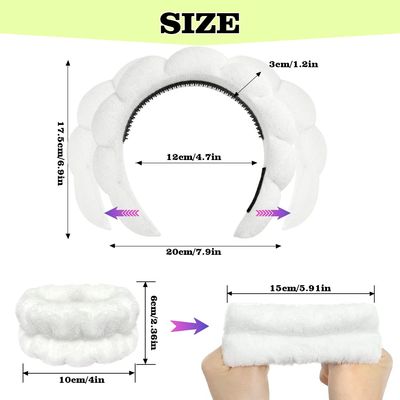 3Pcs Women's Cute White Spa Headbands with Face Wash Wristbands - Elastic Hair Bands for Skincare and Makeup
