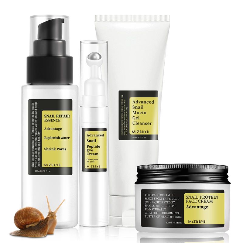 Advanced Snail Mucin Skincare Set For Teen Girls, Anti Wrinkle &amp; Repair Face Skin Care Gift Set With Face Cleanser, Serum, Face Cream, Eye Cream, 4 PCS Peptides Snail Mucin Kit Travel Size For Women.