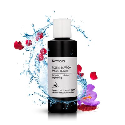 Facial Toner with Rose, Saffron, Witch Hazel - Loaded with Vitamin C, Turmeric, &amp; Rose Water, Alcohol Free Exclusive Formula, Skin Facial Toner - 4 oz
