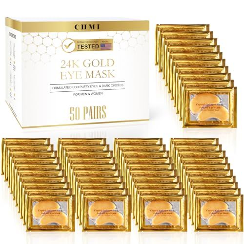 CHMI Under Eye Patches (50 Pairs) - 24K Gold Eye Patches for Puffy Eyes, Dark Circles, Eye Bags and Wrinkles, Collagen Skin Care Products, Beauty &amp; Personal Care