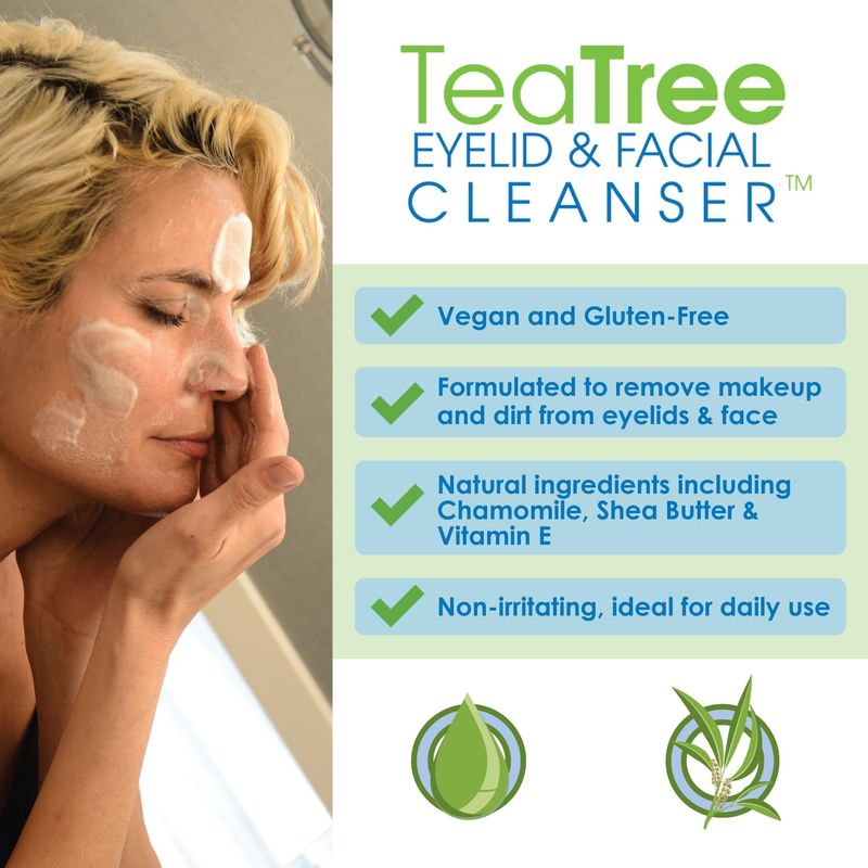 EYEECO Gentle Tea Tree Oil Foaming Facial Cleanser - 1.6oz - Non-Irritating Eyelid Cleanser &amp; Face Wash with Tea Tree, Chamomile &amp; Shea Butter