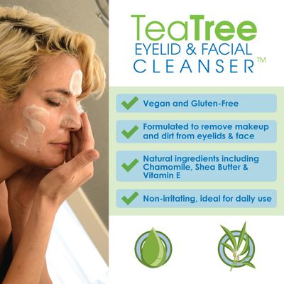 EYEECO Gentle Tea Tree Oil Foaming Facial Cleanser - 1.6oz - Non-Irritating Eyelid Cleanser &amp; Face Wash with Tea Tree, Chamomile &amp; Shea Butter