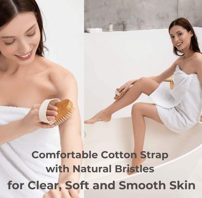 Dry Brushing Body Brush Set - Natural Bristle Spa Exfoliator Kit with Face Cleansing Brush, Long Dry Brushing Body Brush for Lymphatic Drainage &amp; Massaging Cellulite Brush for Smooth, Radiant Skin