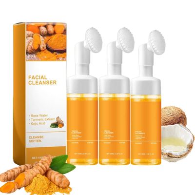 GRAONE 3PCS Turmeric Facial Cleanser, Turmeric Face Wash,Turmeric Foaming Cleanser for All Skin Deep Cleaning Moisturizing
