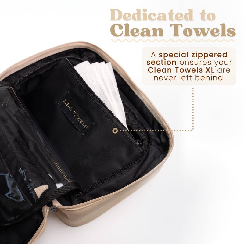CLEAN SKIN CLUB Clean Towels XL Dedicated Travel Cosmetic Makeup Bag, Portable Large Capacity Beauty Toiletry Water Resistant Organizer Case with Dividers, Zipped Compartments