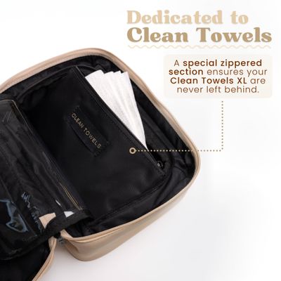 CLEAN SKIN CLUB Clean Towels XL Dedicated Travel Cosmetic Makeup Bag, Portable Large Capacity Beauty Toiletry Water Resistant Organizer Case with Dividers, Zipped Compartments