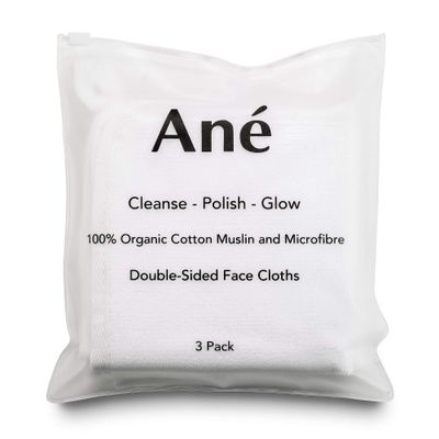 3 Pack Double Sided Muslin &amp; Microfibre Face Cleansing Cloths
