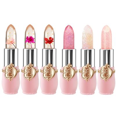 6 Pcs/Set Flower Jelly Lipstick Set Temperature Change Moisturizer Long Lasting Nutritious Shimmer Lip Balm Magic Color Change Lip Gloss (Color Changing Lipstick Set B)