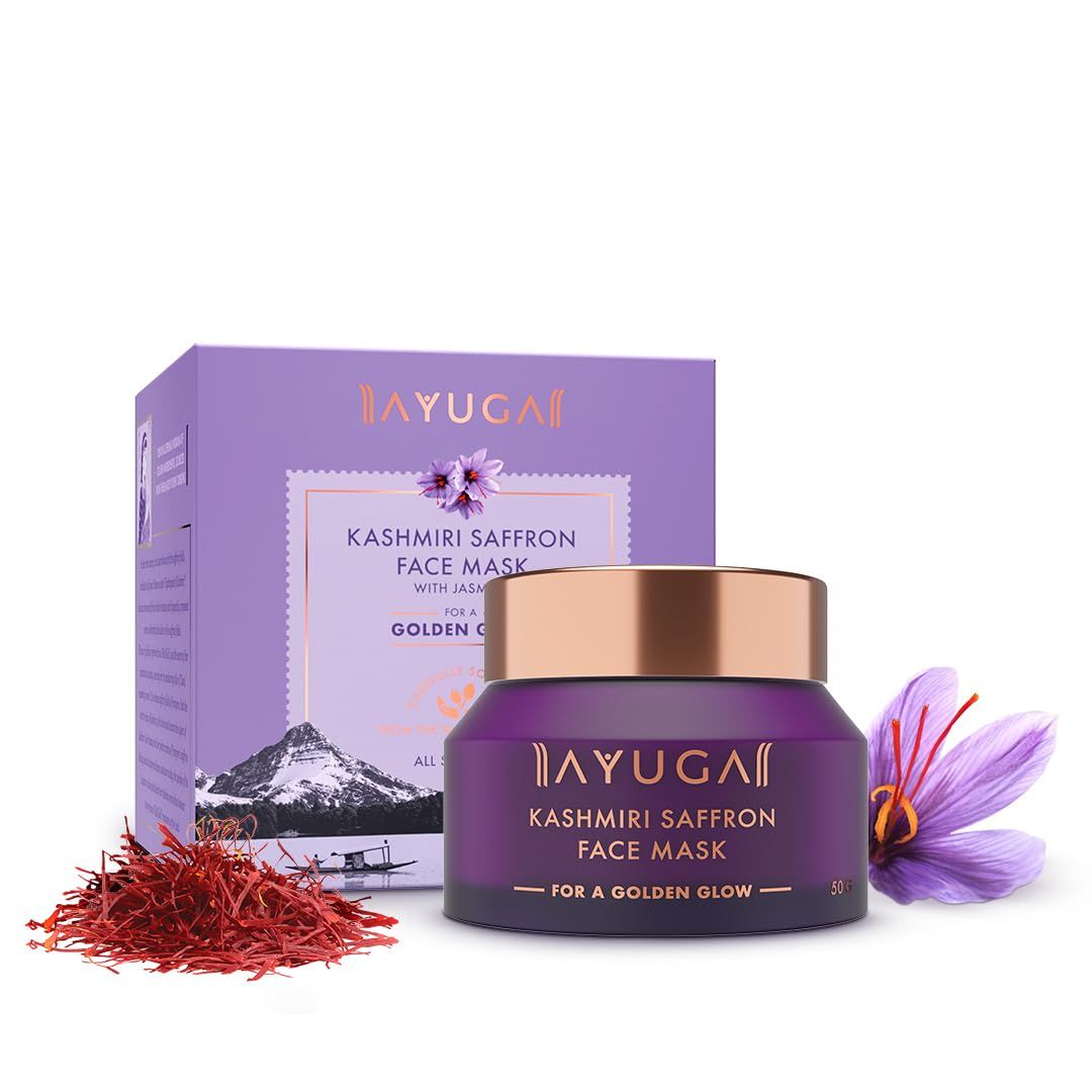 Ayuga Kashmiri Saffron Face Pack | Helps Reduce Tanning &amp; Marks | Deep Cleansing &amp; Hydrating Clay Facial Mask | Multani Mitti &amp; Vitamin E Infused | Non-Comedogenic | 1.76 Oz/50g