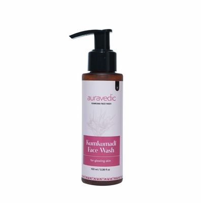 Auravedic Kumkumadi Gel Face Wash | Gently Cleanses Makeup, Impurities &amp; Oil | Ayurvedic Beauty Ritual with Saffron | Helps Give Glowing Skin | 3.38 Fl Oz/100 ml
