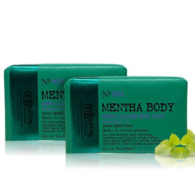 C.O. Bigelow Mentha Exfoliating Bar Soap, No. 1413, 7 oz, Exfoliating Body Scrub Soap with Peppermint Oil & Walnut Powder to Gently Cleanse and Smooth Dry, Rough Skin, Pack of 2