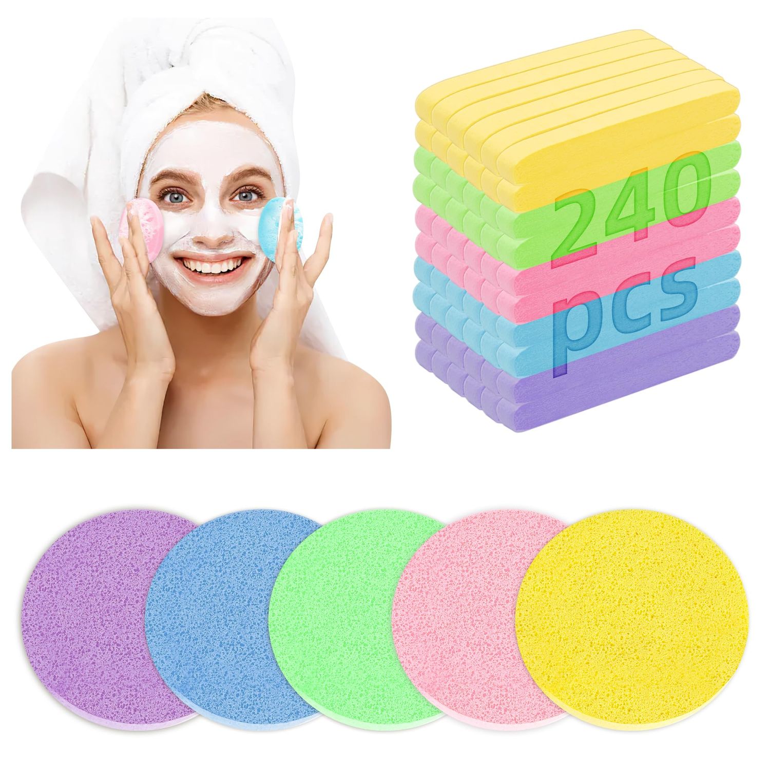 Facial Sponges - 240 Count - Efforest Compressed Face Sponge for Face Wash Cleansing, Sponges Pads Exfoliating Mask, Makeup Removal