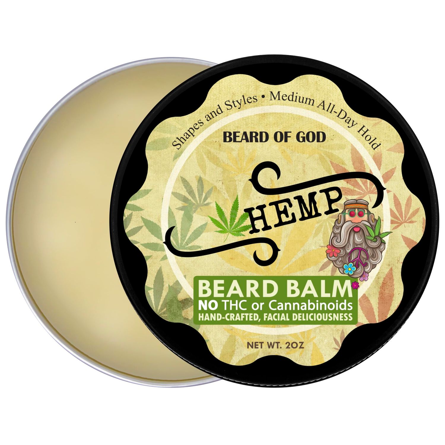 Beard of God Hemp Cannabis Sativa - 2oz Beard Balm Conditioner - Helps with Psoriasis, Eczema, Acne &amp; Dry Skin. Handcrafted in USA Medium Hold, Low Sheen, Melts Easy in Hands, No Grittiness