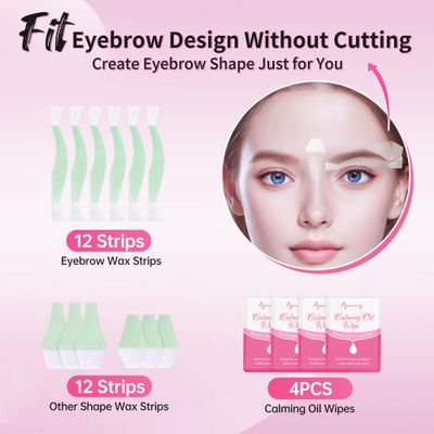 Beauty7 Facial Wax Strips Hair Removal Eyebrow Wax Strips Kit Fit Wax Strips Eyebrow Shaper at Home Waxing 24 Strips 4 Calming Oil Wipes for Sensitive All Skin Types for Women