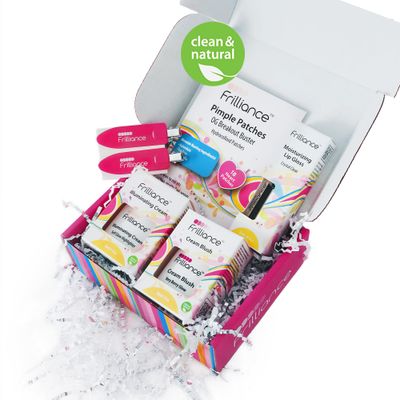 Frilliance Holiday Teen Gift Beauty &amp; Skincare Bundle, Pimple Patches, Clear Lip Gloss, Illuminating Cream &amp; Very Berry Glow Blush, Creaseless Hair Clips, Natural Vegan Hypo-Allergenic Cruelty-Free