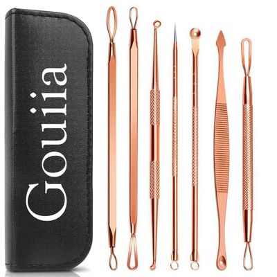 Gouiia Blackhead Remover Tool Pimple Popper Tool Kit Blackhead Extractor for Face Nose Acne Whitehead Pores Blemish Fat Granules,Stainless Steel Pimples Comedone Extractor 7PCS (Rose Gold)