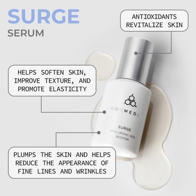 COSMEDIX Surge Hyaluronic Acid Booster for Face - Ultra Hydrating Face Serum with Vitamin C &amp; Niacinamide Softens, Brightens &amp; Moisturizes Skin - Facial Skin Care Product for Fine Lines &amp; Wrinkles