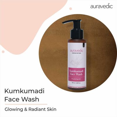 Auravedic Kumkumadi Gel Face Wash | Gently Cleanses Makeup, Impurities &amp; Oil | Ayurvedic Beauty Ritual with Saffron | Helps Give Glowing Skin | 3.38 Fl Oz/100 ml