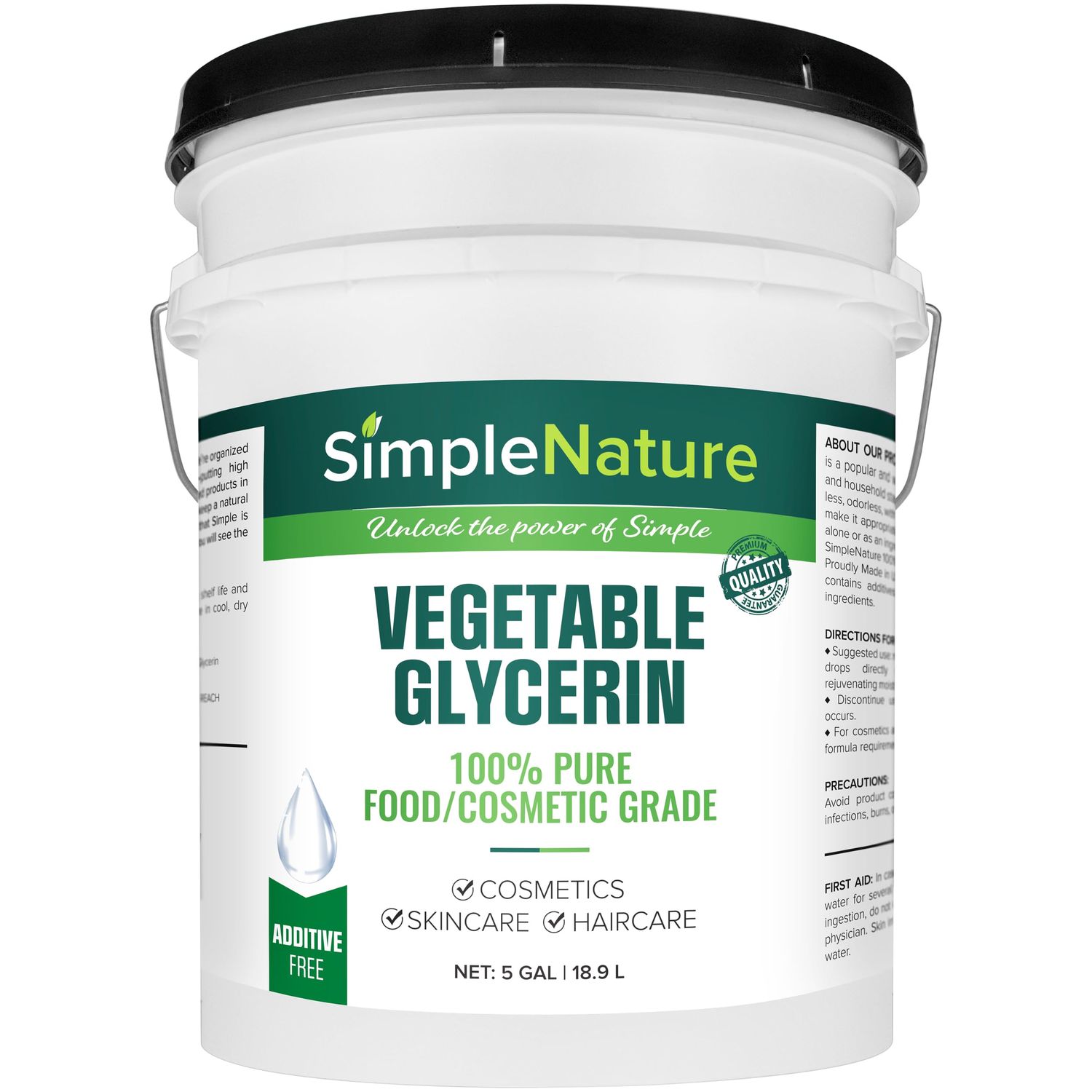 100% Pure Vegetable Glycerin - 5 Gallon with Easy-Pour Spout - Natural Pure Food/Cosmetic Grade for Skincare, Haircare, Cosmetics, Soapmaking, Crafts - Softening &amp; Moisturizing Multipurpose Humectant