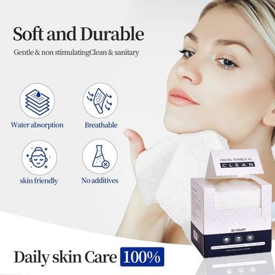 Disposable Face Towels, Viscose Biodegradable Large Dry Wipes, Super Soft & Thick Face Clean Towels, Daily Facial Tissues for Sensitive Skin, Makeup Removing,Facial Cleansing,Nursing,Travel (50 Count)