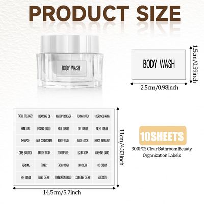 300 PCS Waterproof Labels for Travel Size Bottles, Clear Bathroom Beauty Organization Labels, Travel Bottle Labels Skin Care Product Labels for Lotion Cream Body Wash Shampoo