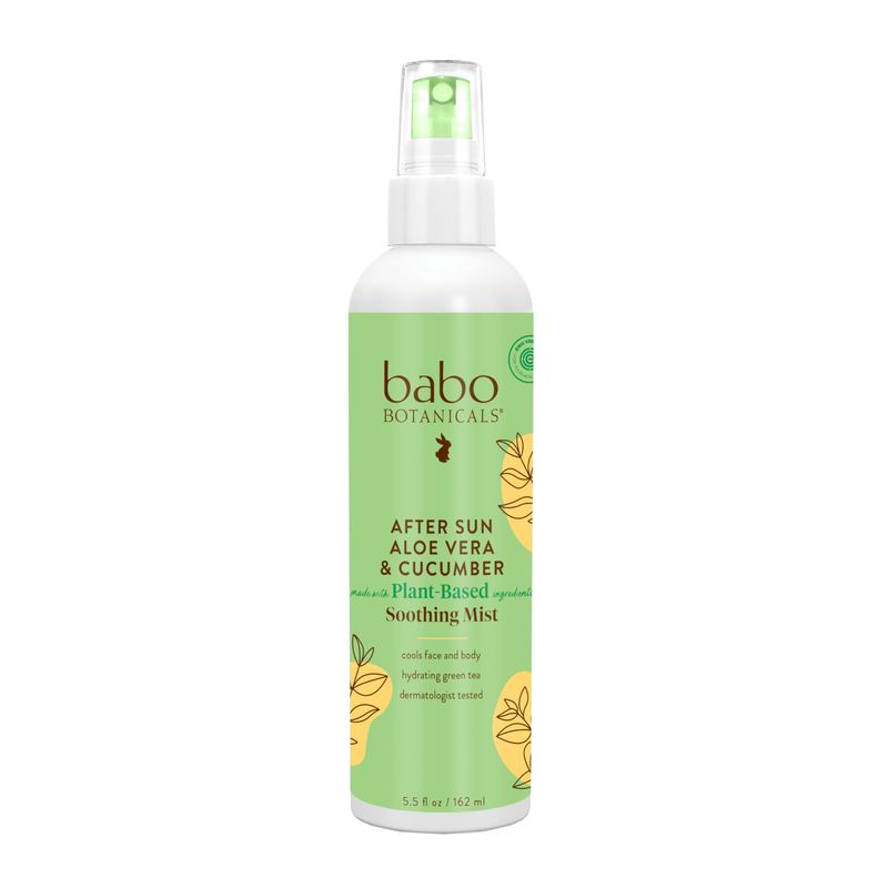 Babo Botanicals After Sun Soothing Mist - Aloe Vera &amp; Cucumber - For Face, Body &amp; Sensitive Skin - Non-Aerosol - No-touch application - EWG Verified - Alcohol-Free - Scented with cucumber extract