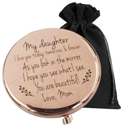 Gifts for Daughter on Wedding Day, Birthday Gift for Daughter Adult, Gift for Bride from Mom, 17 Year Old Girl Gift Ideas, 18th Birthday Gifts, 16th Birthday Gifts for Girls Compact Mirror (Mom)