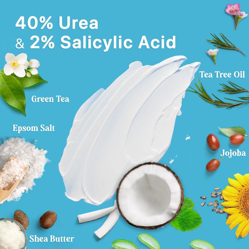 Ebanel Urea Cream 40% plus Salicylic Acid 2%, Foot Cream for Dry Cracked Heels Feet Knees Elbows Hands, Foot Dead Skin Cuticle Callus Remover Toenail Softener, Keratolytic Skin Barrier Repair