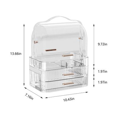 Cosmetics Storage Box Skincare Organizers Large Make_up Case with 2-Layer Drawers Cover Waterproof Dustproof Beauty Cosmetic Display Cases for Vanity Bathroom Countertop Bedroom Dresser (Clear)