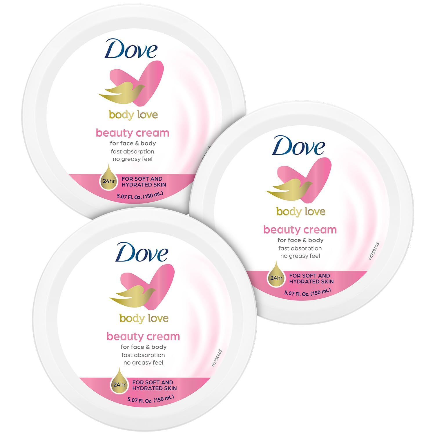 Dove Body Love Beauty Cream, Lightweight, Fast-Absorbing Face and Body Cream for Normal to Dry Skin, 24-Hour Moisture, Luxuriously Scented Face Cream, Hand &amp; Body Lotion, 5.07 Fl Oz (Pack of 3)