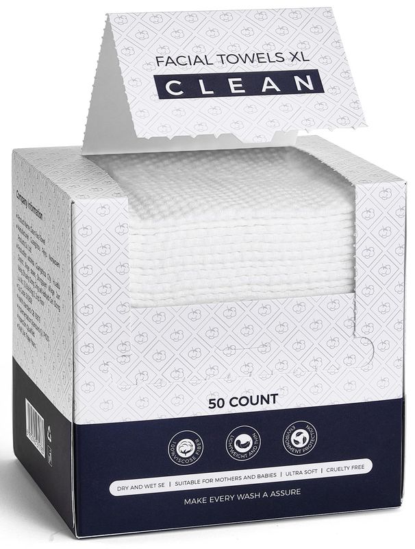 Disposable Face Towels, Viscose Biodegradable Large Dry Wipes, Super Soft &amp; Thick Face Clean Towels, Daily Facial Tissues for Sensitive Skin, Makeup Removing,Facial Cleansing,Nursing,Travel (50 Count)