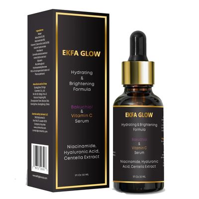 Ekfa Glow Brightening &amp; Anti-Aging Bakuchiol Vitamin C Serum - Reduces Wrinkles, Diminishes Dark Spots, Hydrates &amp; Smooths Skin with Niacinamide &amp; Hyaluronic Acid | Fragrance-Free, 30ml