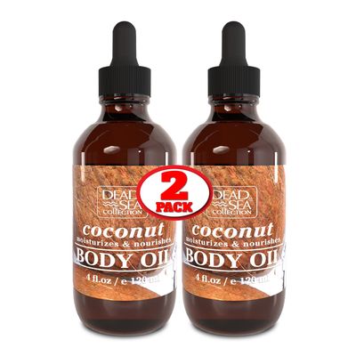 Dead Sea Collection Body Oil for Dry Skin - Coconut &amp; Vitamin E Moisturizing Oil - Anti-Aging and Skin Elasticity Support - Pack of 2 (4 Fl.Oz Each)
