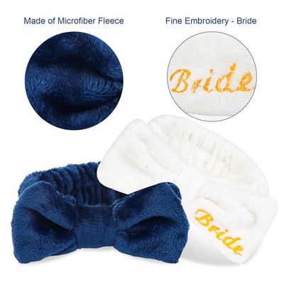 CIEHER Spa Headbands for Bachelorette Party Favors, 8 Pcs Spa Headband for Bride Bridesmaid, Bachelorette Gifts for Bride Skincare Makeup Headbands Face Wash Headbands - White &amp; Dark Blue