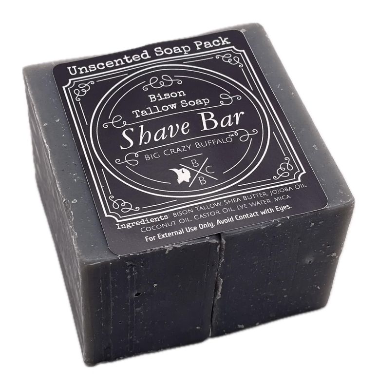 Big Crazy Buffalo Pure Bison Tallow Buff Shave Bar, Unscented, (2 pack) - Razor Friendly, Moisturizing, Glides, Soothes, Pure and Naturally Derived - No Dyes, Chemicals, Fragrances, Preservatives
