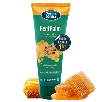 Dermatonics Manuka Honey Heel &amp; Elbow Cream - Moisturizing &amp; Exfoliating Care for Dry, Cracked Heels &amp; Feet, Softening Callus Remover, Hydrating Foot Balm for Smooth, Healthy Skin - 2.37 fl oz Tube