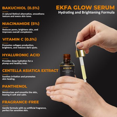 Ekfa Glow Brightening &amp; Anti-Aging Bakuchiol Vitamin C Serum - Reduces Wrinkles, Diminishes Dark Spots, Hydrates &amp; Smooths Skin with Niacinamide &amp; Hyaluronic Acid | Fragrance-Free, 30ml