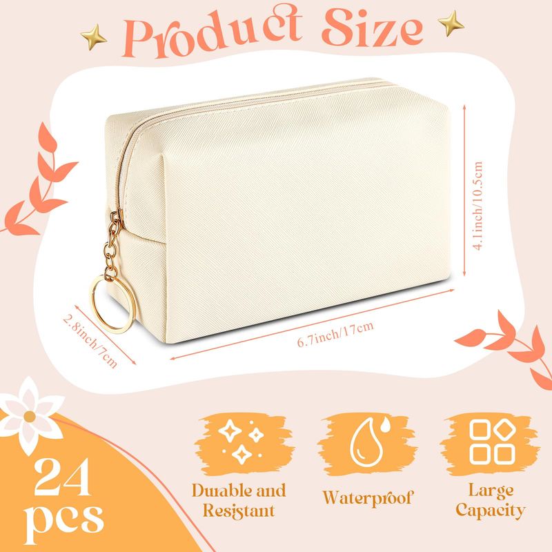 Chunful 24 Pcs Preppy Makeup Bag PU Leather Cosmetic Bag Bulk Makeup Pouch Plain Cosmetic Pouch Waterproof Toiletry Bags for Women Traveling Preppy Pencil Case Travel Purse Cosmetic (Beige)