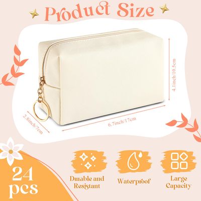 Chunful 24 Pcs Preppy Makeup Bag PU Leather Cosmetic Bag Bulk Makeup Pouch Plain Cosmetic Pouch Waterproof Toiletry Bags for Women Traveling Preppy Pencil Case Travel Purse Cosmetic (Beige)