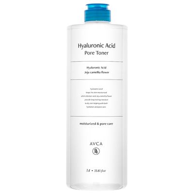 AVCA Hyaluronic Acid Pore Toner - Low pH Facial Toning Water That Hydrates and Moisturizes Sensitive, Dehydrated, Oily Skin, Korean Skin Care (1L/33.8fl.oz.)