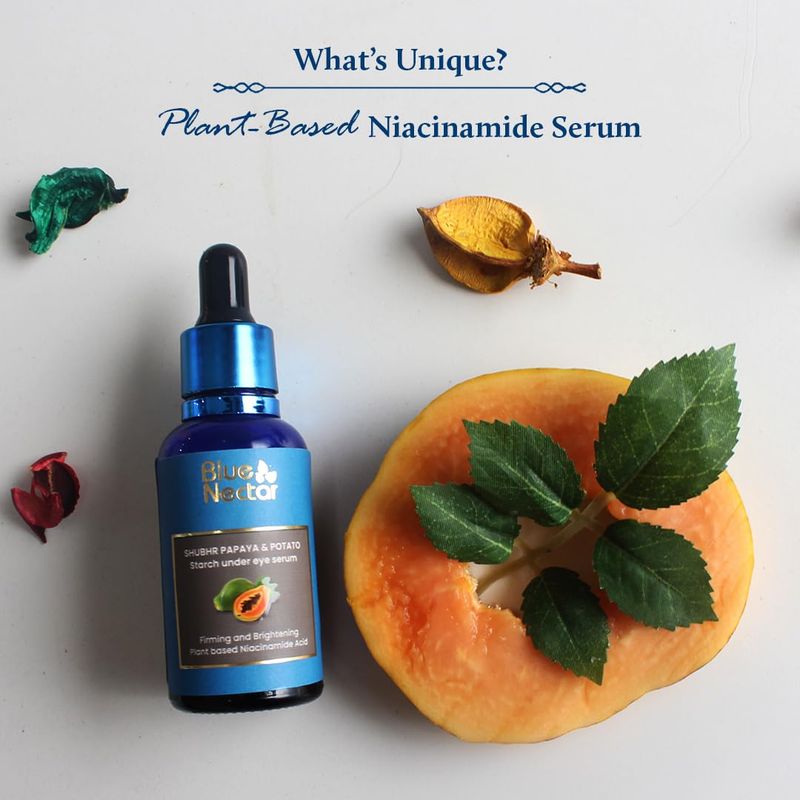 Blue Nectar Under Eye Serum with Plant-Based Niacinamide from Potato Starch &amp; Papaya | Dark Circles Serum with Advance Skin Firming Formula for Eyes Puffiness (17 Herbs, 1Fl OZ)