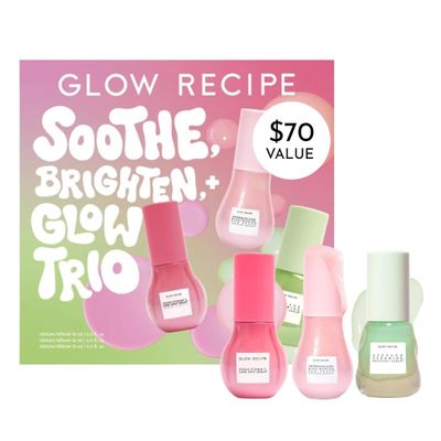 Glow Recipe Soothe, Glow &amp; Bright Gift Set - Holiday Skincare Set with Niacinamide Dew Drops Face Serum + Avocado Ceramide Facial Serum + Guava Dark Spot Serum - Korean Skincare Travel Kit (3 Count)