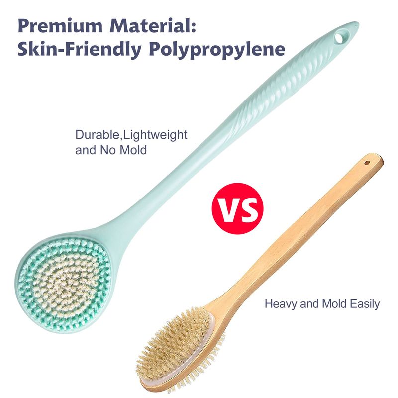 BEDELITE Back Bath Brush Long Handle for Shower - Soft Brush for Men &amp; Women(16.4" Long), Skin Exfoliator for Bath Scrubber Body Brush(Blue)