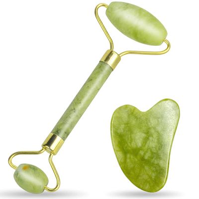 Dsenfurn Gua Sha Facial Tools Set and Jade Roller for Face, Jade Roller, 100% Real Natural Stone Beauty Jade Facial Roller Massage Tool for Face Eyes Neck Body - Anti Aging Beauty Treatment