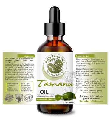 Bella Terra Oils - Organic Tamanu Oil 2oz - Celebrate Skin's Vitality, Naturally Rich in Fatty Acids & Vitamins, Distilled Essence from Pure Organic Tamanu Seeds