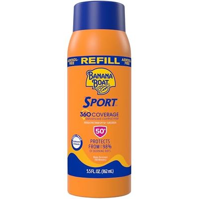 Banana Boat Sport 360 Coverage Sunscreen Mist Refill SPF 50+ | Spray Sunscreen Refill, Non-Aerosol Sunscreen Spray Refill, Sunscreen Spray SPF 50, SPF Spray, Oxybenzone Free Sunscreen, 5.5oz