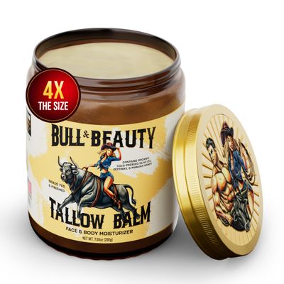 Bull &amp; Beauty Beef Tallow and Honey Balm 7.05oz - Organic Unscented Tallow Honey Balm, Grass-Fed Tallow Face Moisturizer, Beef Tallow for Skin &amp; Face with Manuka Honey, Beeswax &amp; Olive Oil