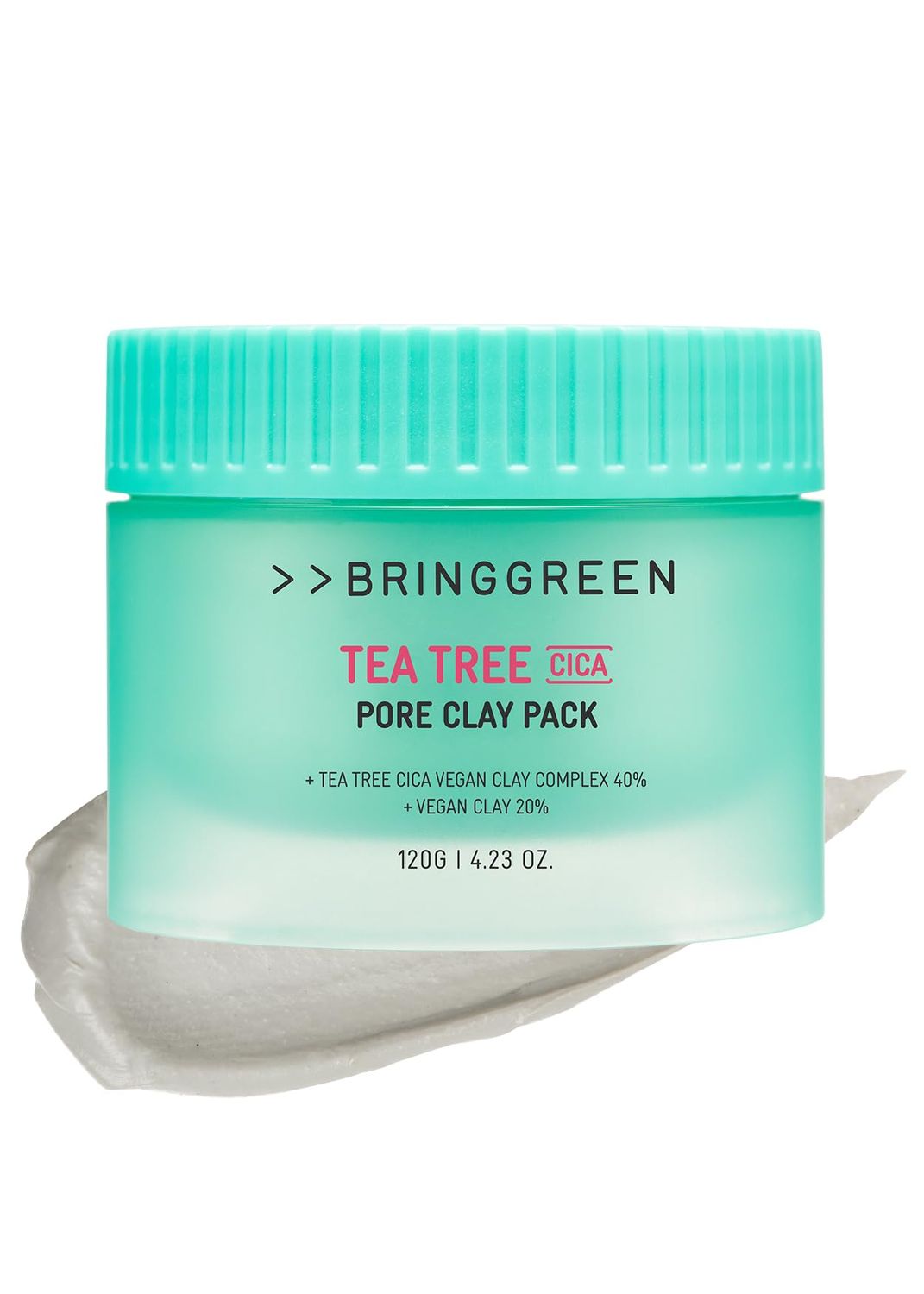 BRING GREEN Tea Tree Cica Pore Clay Pack | Vegan Deep Pore Cleansing Clay Mask, for Pore Purifying, Contains Cica &amp; Tea tree for Soothing &amp; Relieving Stressed Skin 4.23 oz.